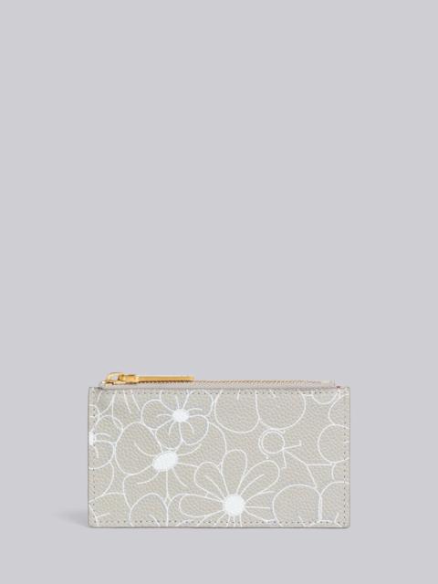 Thom Browne Light Grey 3d Floral Print Pebble Grain Leather Zip Card Holder