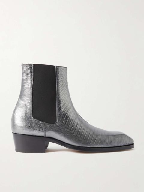 Tejus Bailey Metallic Lizard-Effect Leather Chelsea Boots