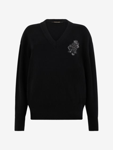 Roberto Cavalli Black sweater with Monogram Mirror Snake