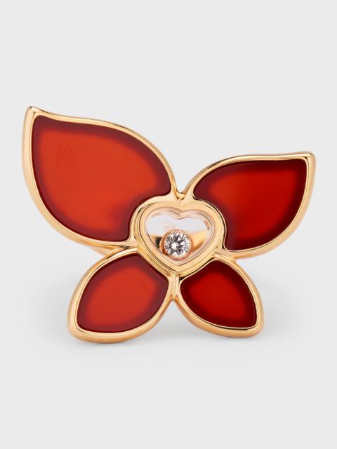 Chopard Happy Butterfly 18K Rose Gold Carnelian and Diamond Ring