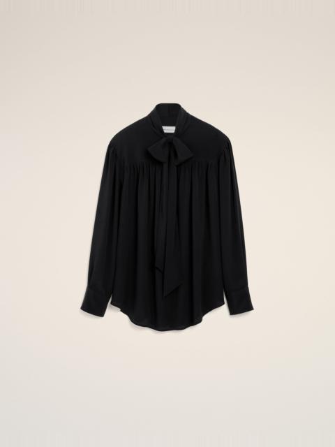 AMI Paris BLACK LAVALLIERE SILK-BLEND BLOUSE