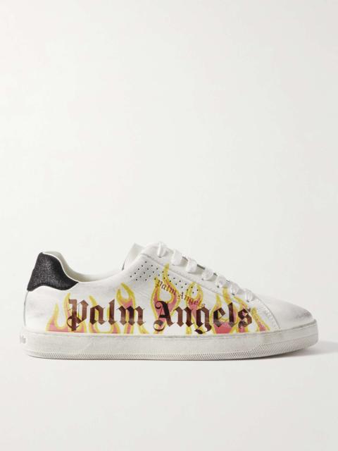 Distressed Logo-Print Suede-Trimmed Leather Sneakers