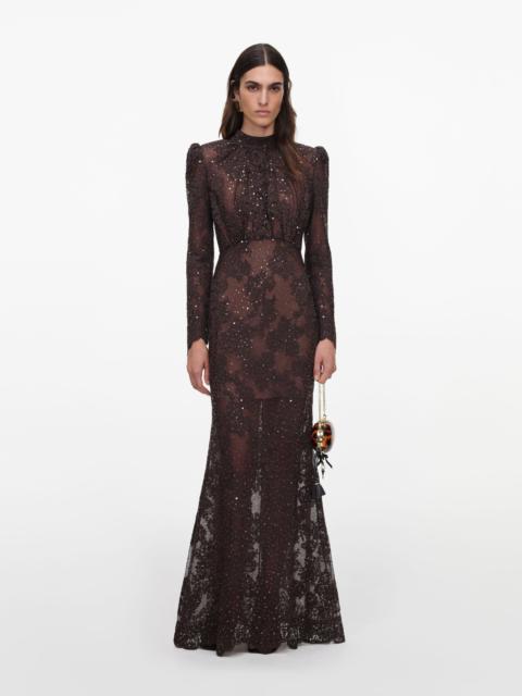 self-portrait Brown Sequin Lace Maxi Dress