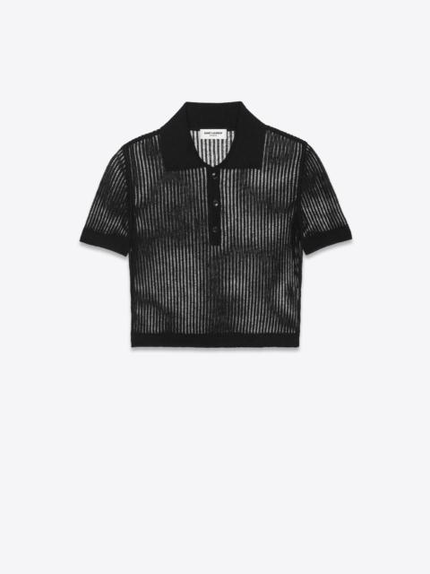 SAINT LAURENT short-sleeved polo in ribbed linen and silk