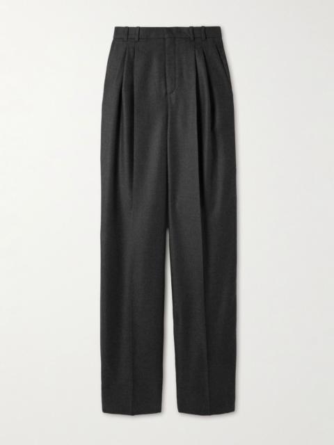 SAINT LAURENT Pleated cashmere-twill wide-leg pants Dark gray