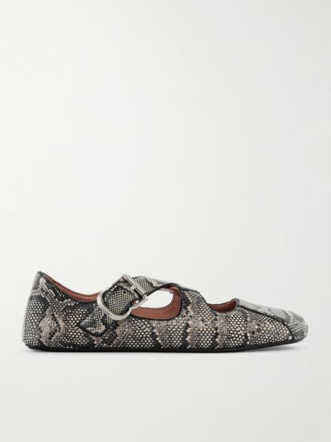 Alaïa Criss Cross Leather-trimmed Snakeskin Ballet Flats