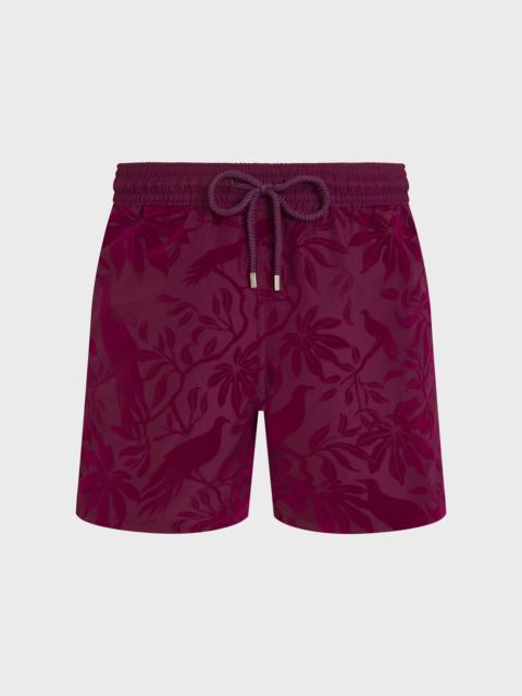 Vilebrequin MEN ULTRA-LIGHT AND PACKABLE SWIM TRUNKS FLOCKED BIRDS OF PARADISE