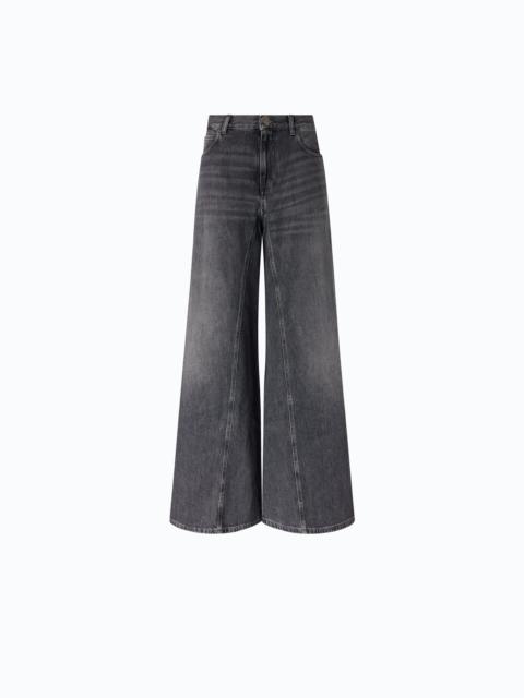 PINKO FLARED JEANS WITH SUPER WIDE LEG IN BLACK DENIM