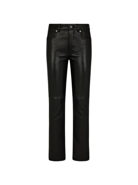 low-rise tapered leather trousers