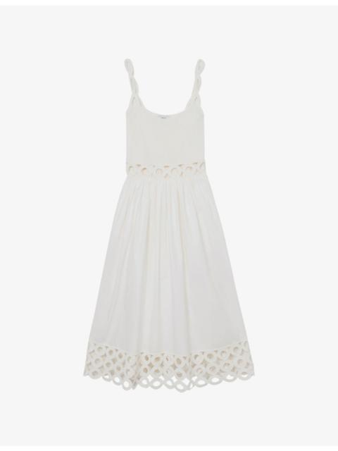 REISS Rita Cut-Out Knitted and Cotton Midi Dress