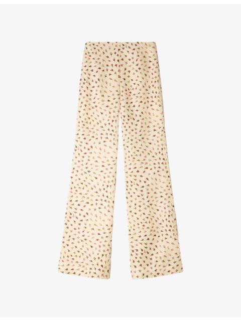 Sandro Floral-Print Flared Woven Trousers