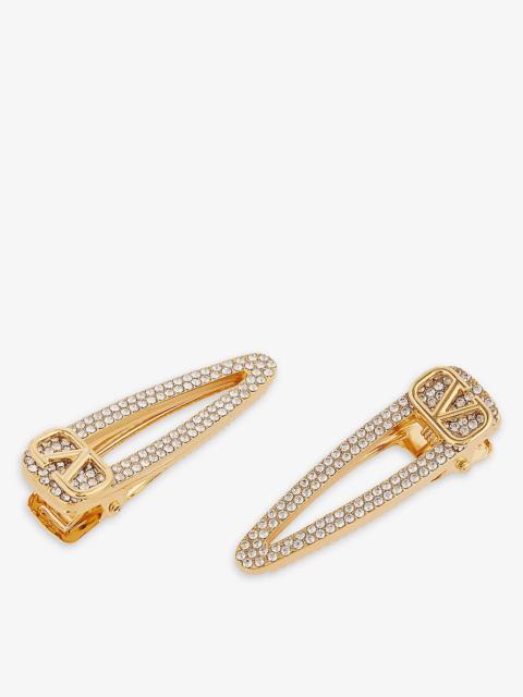 Crystal-embellished pack of two metal hair clips