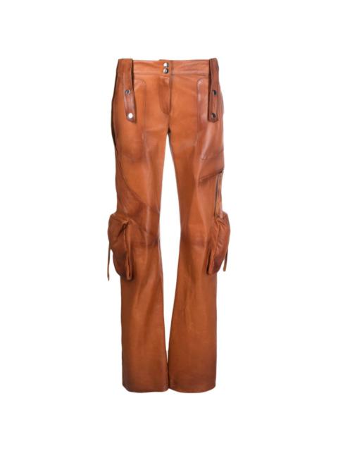 slim-cut leather cargo trousers