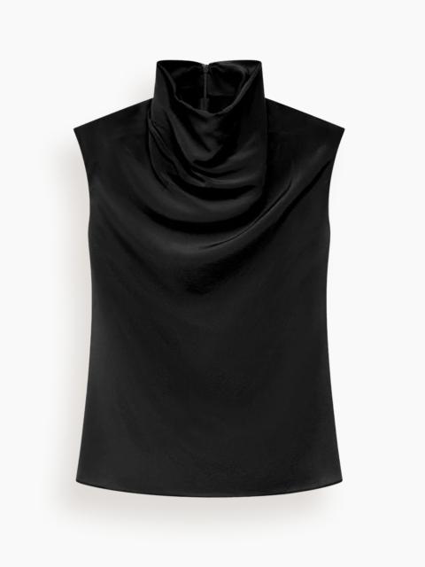 Another Tomorrow Silk Draped Top in Black