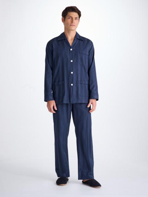 Derek Rose Men's Classic Fit Pajamas Lingfield Cotton Navy