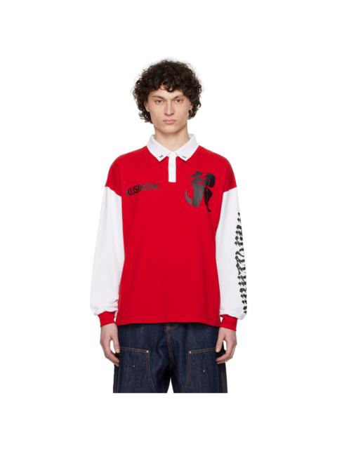 KUSIKOHC Red & White Rugby Long Sleeve Polo