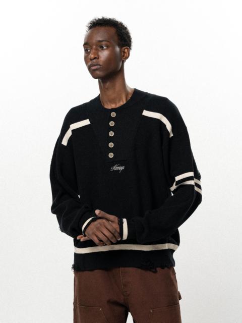 KAMIYA Embroidered Army Henley Knit