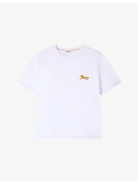 Sandro Horse-Embroidered Short-Sleeved Cotton-Jersey T-Shirt