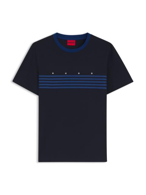 HUGO COTTON T-SHIRT WITH PRINTED STRIPES