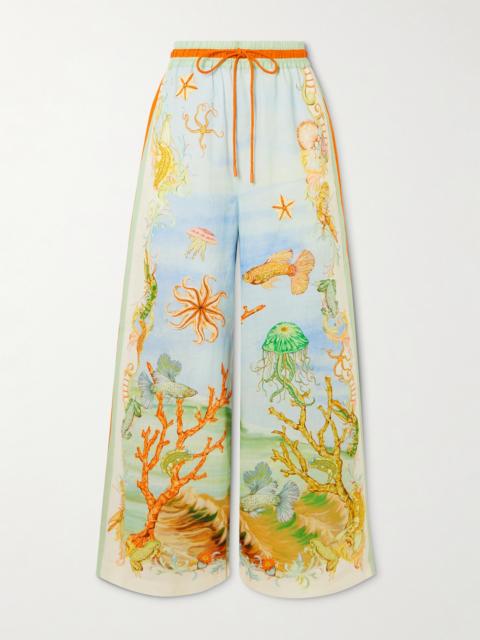 ALÉMAIS + Sam Pauletto Emerald Cove Printed Linen-gauze Wide-leg Pants