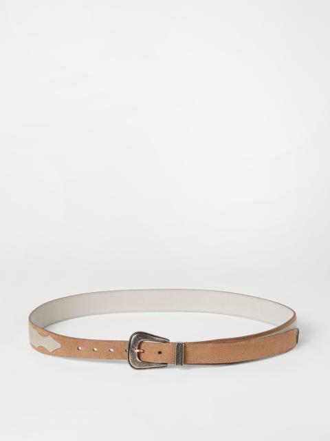 Brunello Cucinelli Two-tone reversed calfskin belt with detailed buckle and tip
