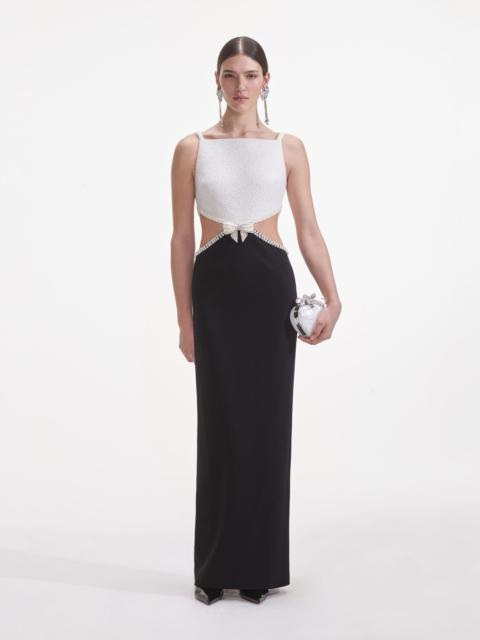 self-portrait Black And White Crepe Maxi Dress