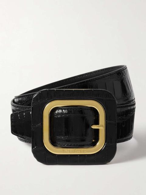 Frame croc-effect glossed-leather waist belt