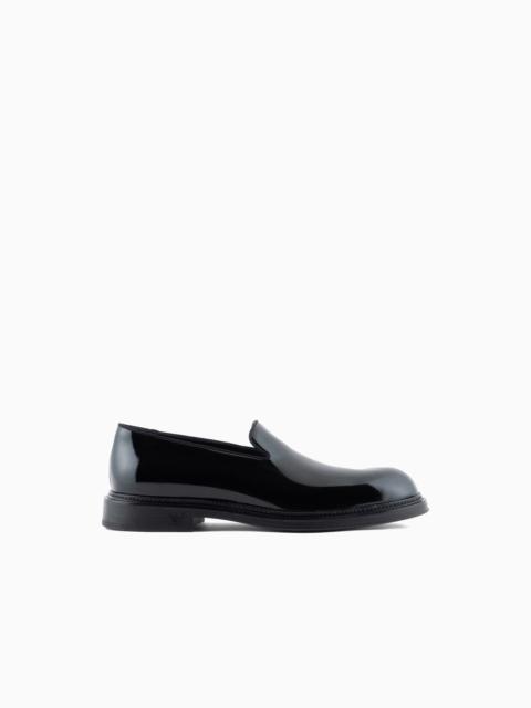 EMPORIO ARMANI Patent-leather slipper loafers
