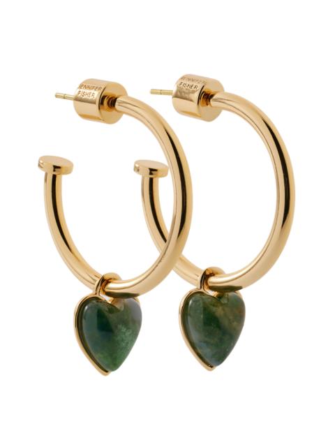 JENNIFER FISHER Green Agate Heart Charm Huggie Earrings