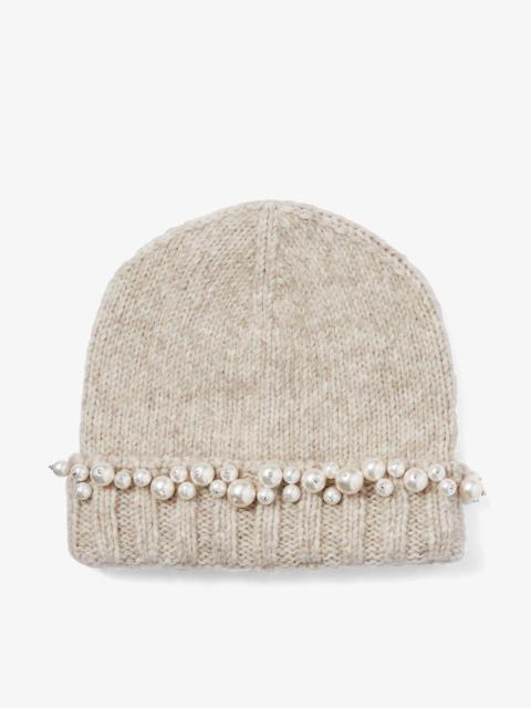 JIMMY CHOO Gerry
Marl Grey Knitted Wool Blend Hat with Pearls