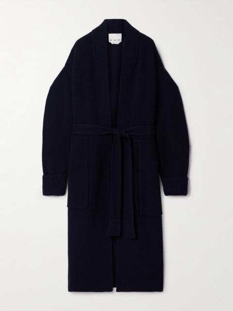 SA SU PHI Belted Ribbed Merino Wool And Cashmere-blend Cardigan