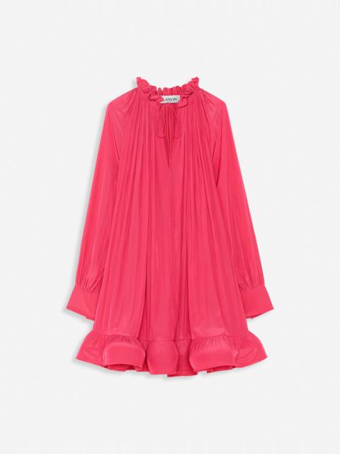 SHORT CHARMEUSE DRESS WITH LONG SLEEVES AND RUFFLES