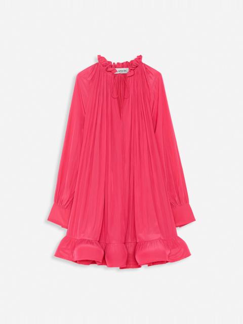 Lanvin SHORT CHARMEUSE DRESS WITH LONG SLEEVES AND RUFFLES