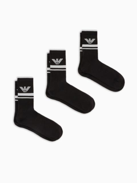 EMPORIO ARMANI Three-pack of terrycloth socks with eagle logo