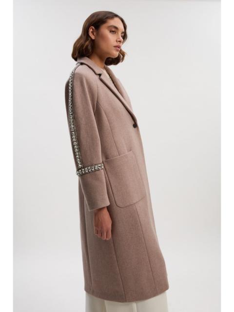 KAREN MILLEN Wool Embellished Oversize Tailored Coat