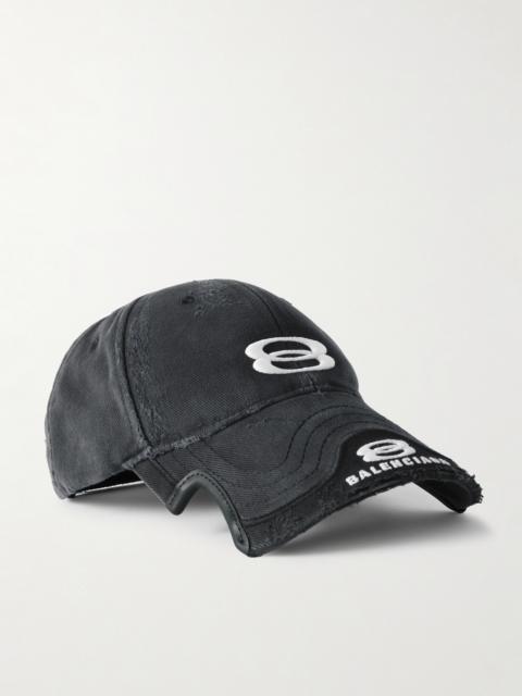 BALENCIAGA Double Unity Distressed Embroidered Cotton-drill Baseball Cap