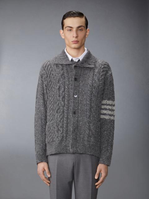 Thom Browne Donegal Mixed Cable Stitch 4-Bar Mock Neck Cardigan