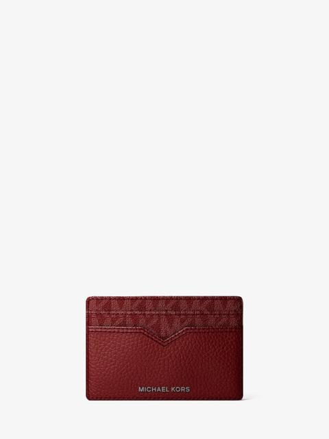 MICHAEL KORS Hudson Pebbled Leather and Signature Logo Money Clip Card Case