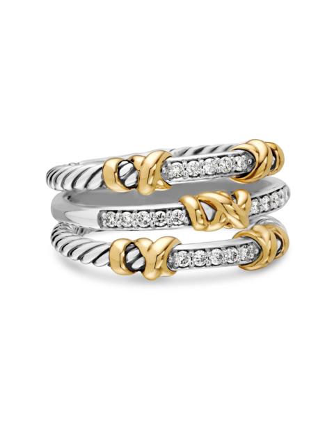 DAVID YURMAN Women's Petite Helena Wrap Three Row Ring Sterling Silver with 18K Yellow Gold and Diamonds - Silver