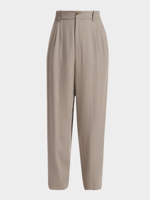 Golden Goose Men's Hairline Stripe Pleated Wide-Leg Trousers