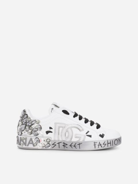 Printed calfskin nappa Portofino sneakers with DG logo and embroidery