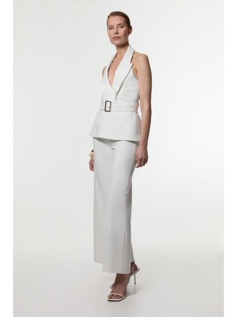 KAREN MILLEN Compact Stretch Halterneck Tailored Wide Leg Jumpsuit