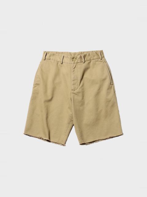 BEAMS PLUS Plain Front Shorts Cut-Off Twill Garment Dye - Khaki