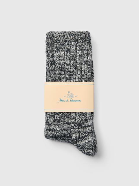 Merz b. Schwanen Melange Cotton Socks in Deep Black Nature