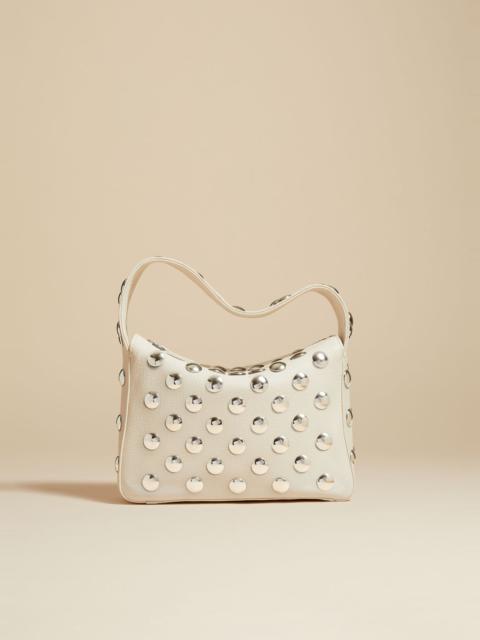 KHAITE The Small Elena Bag in Off-White Pebbled Leather with Studs