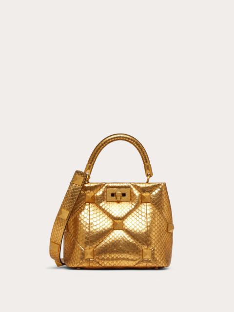 Valentino SMALL ROMAN STUD THE HANDLE BAG IN METALLIC SNAKESKIN