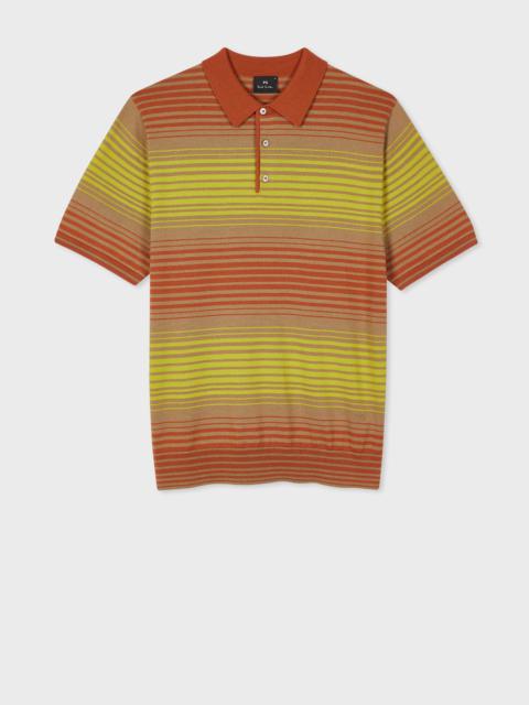 Yellow and Orange Stripe Merino Wool Polo Shirt