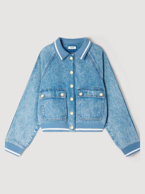 Sandro RIB-TRIMMED DENIM JACKET