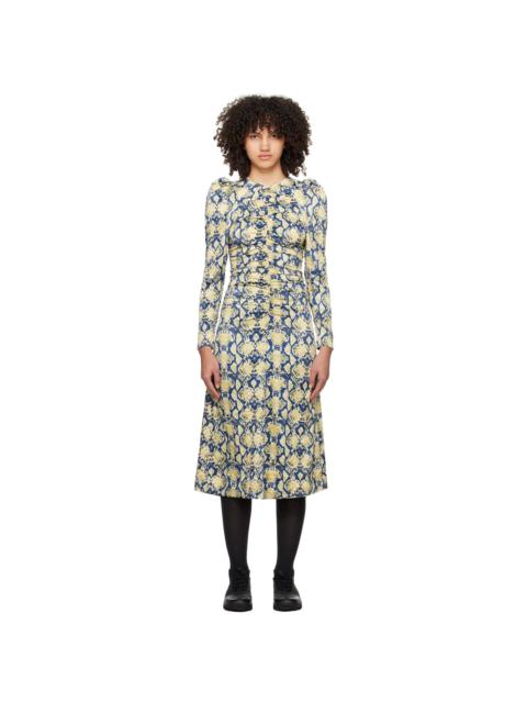 GANNI Blue & Beige Snake Printed Midi Dress