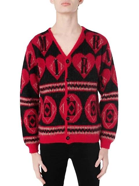 AMIRI Mohair Logo Heart Cardigan Sweater